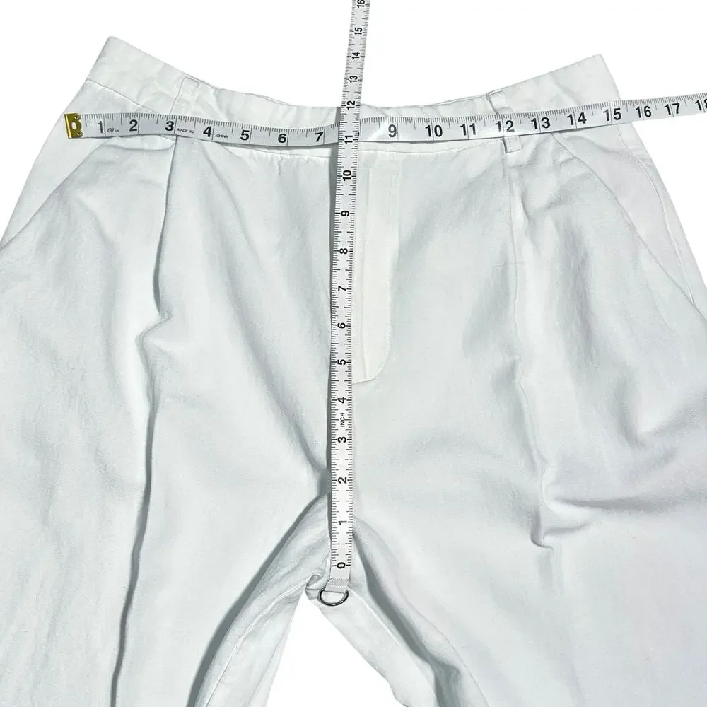 Zara | Women | White Linen Blend Pleated Summer Wide Leg Trousers | Medium